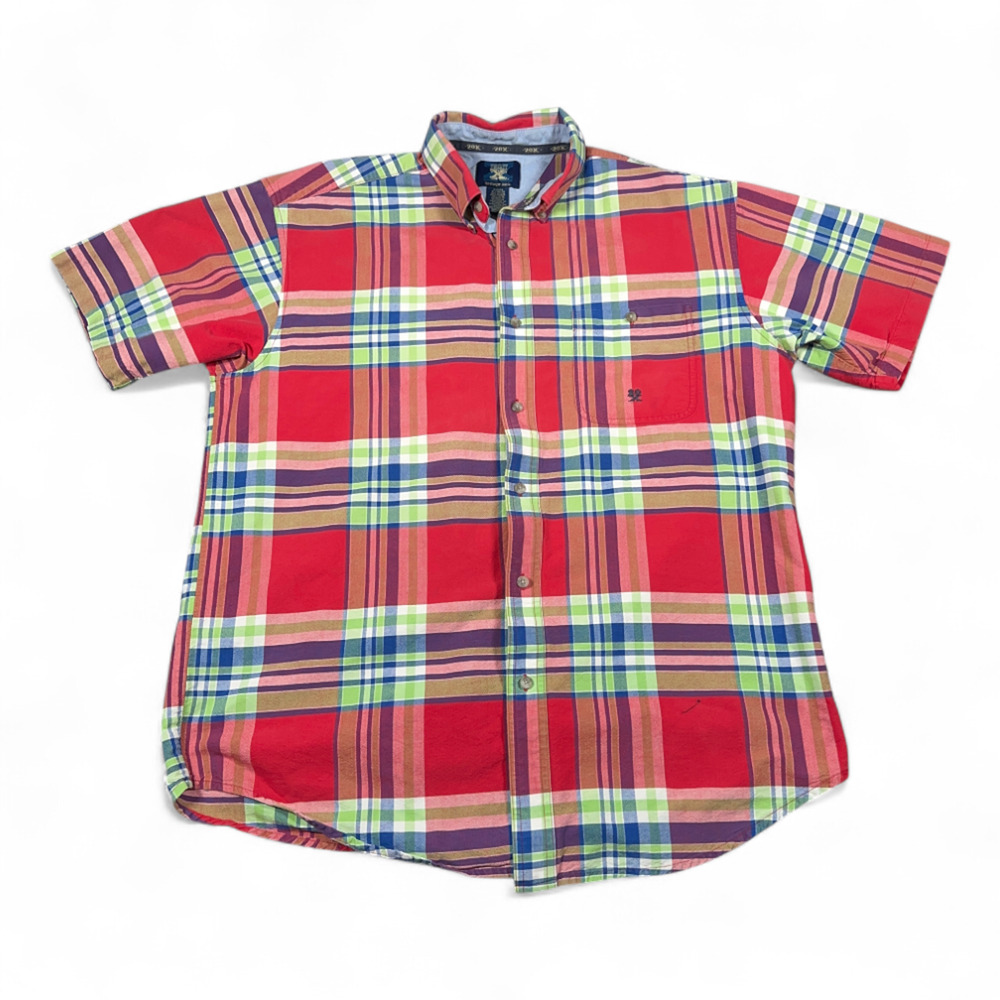 Vintage Wrangler 20X Shirt Adult EXTRA LARGE Red Plaid Chambray Cowboy Y2K